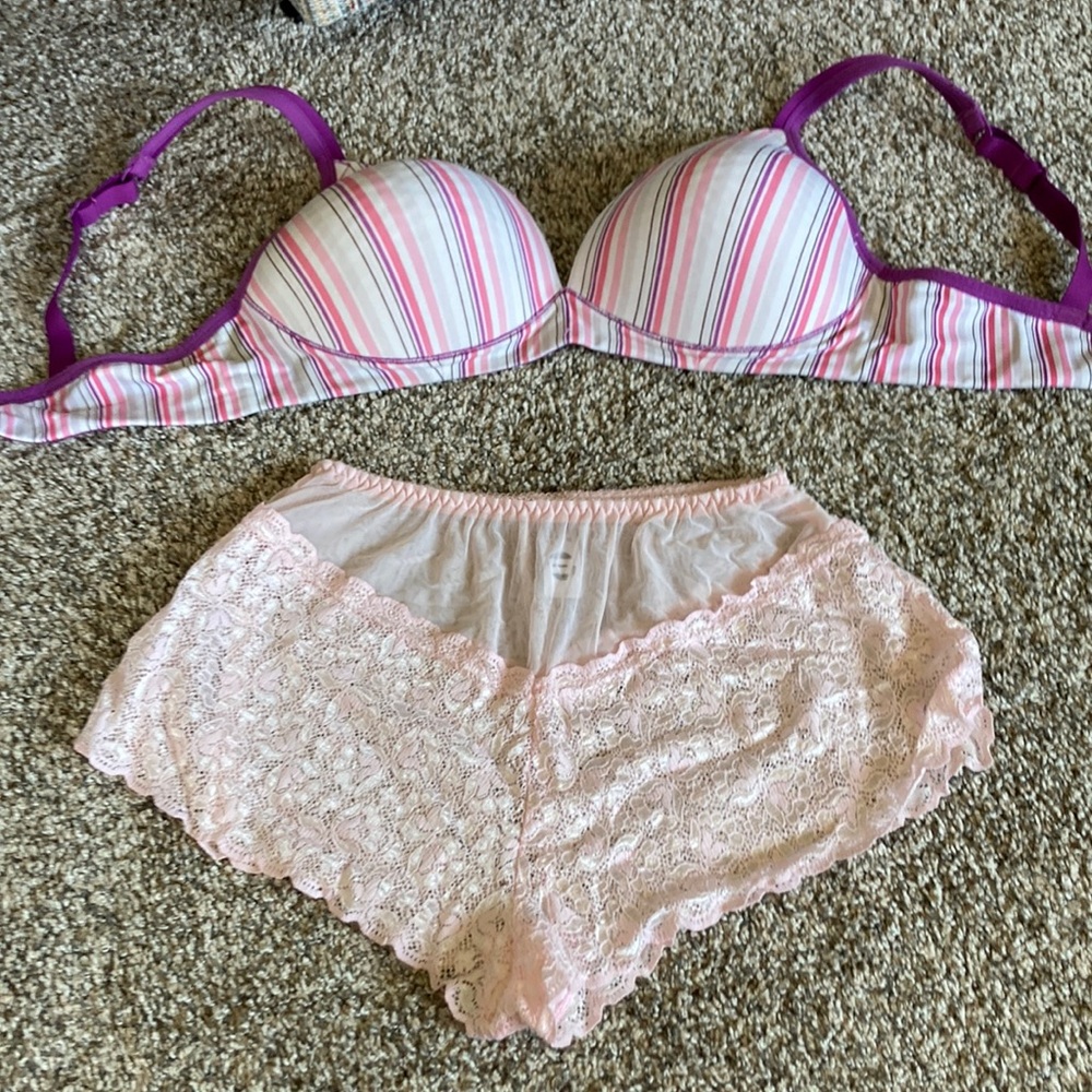 38B Lightly Padded Underwire Striped Pink and Purple Bra